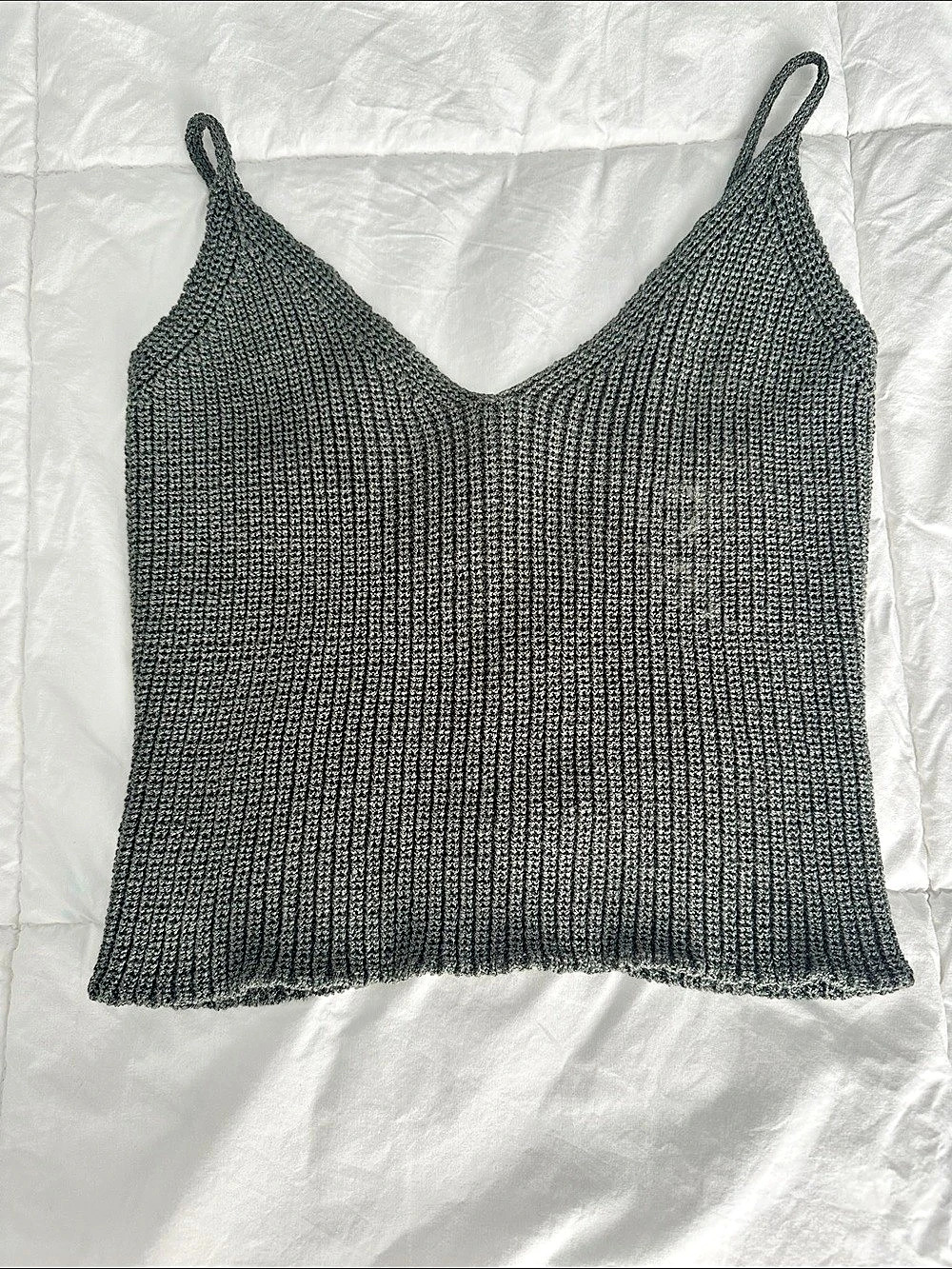 MADE IN ITALY Ribbed Knit Tank Top in Gray Size Medium